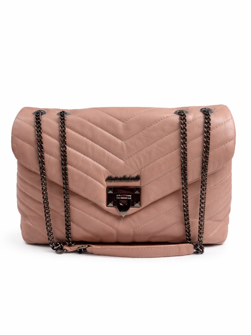 Marina Galanti Pink Quilted Leather Crossbody Shoulder Bag With Chain Strap